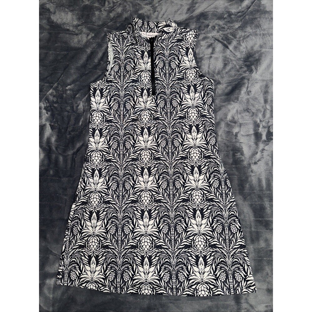 Tommy Bahama Active Navy/ White Tropical Pineapple Print Zip Golf Resort Dress S